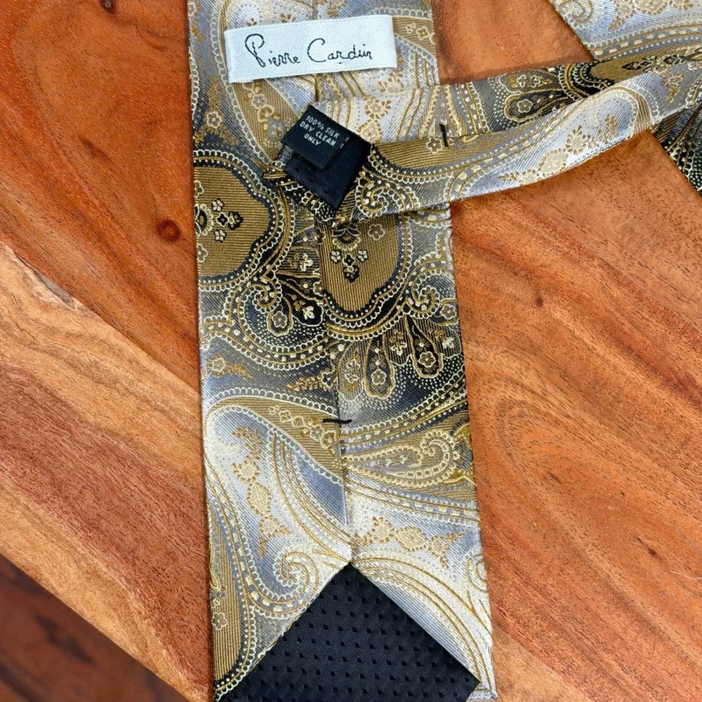 Pierre Cardin Men's‎ Silk Tie Gold Grey Paisley Formal Business